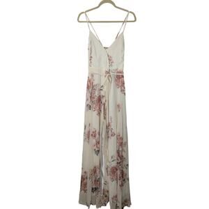LULUS Elegantly Inclined Cream Floral Print Wrap Maxi Dress Womens Size Medium